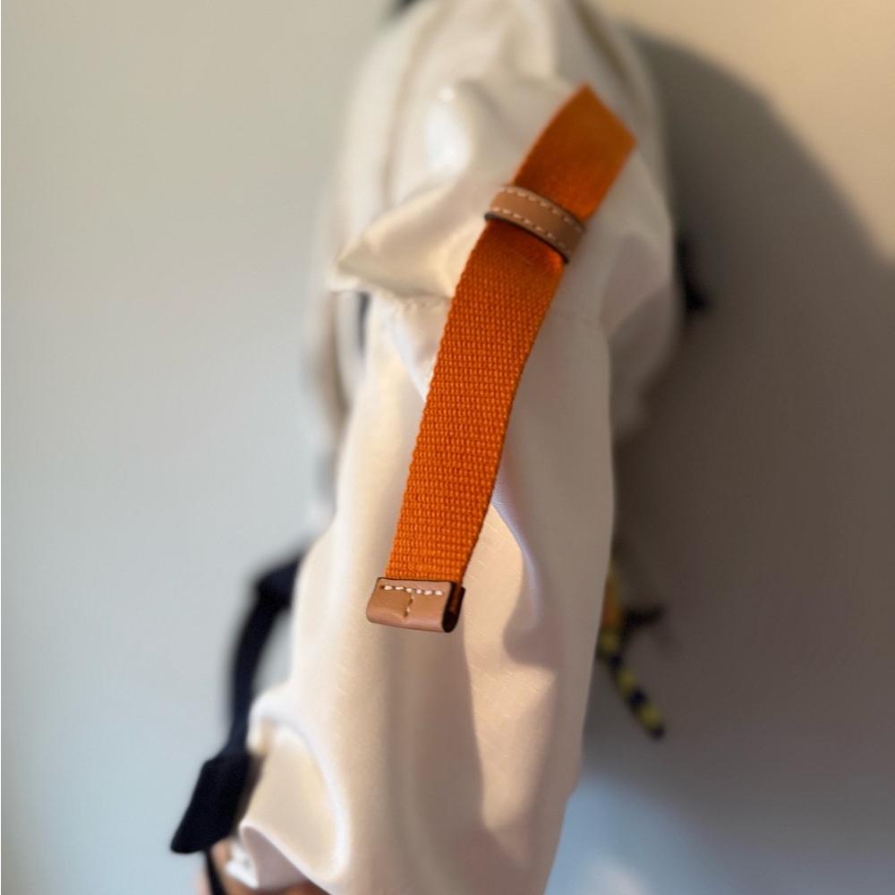 Tory Burch Ripstop White Backpack with Orange, Blue, and Yellow Details - Picture 8 of 8